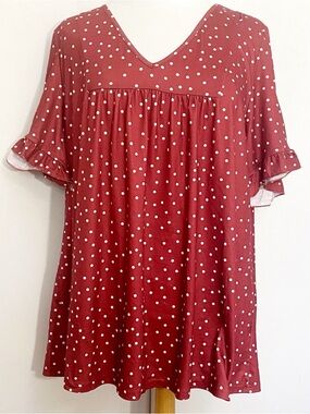 BloomChic Dark Red And White Polka Dot Ruffled Sleeve Top 18/20